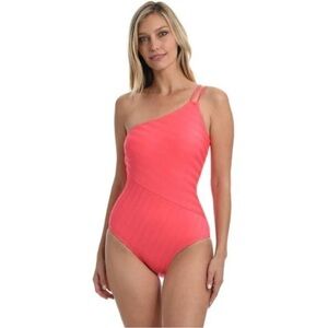 La Blanca Linea Costa One-Shoulder One-Piece Swimsuit Coral Sun Lace Up